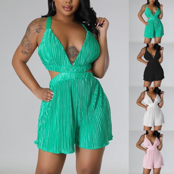 Daiosportswear Women'S Cut Out Tie Halter Neck Backless Summer Sleeveless Romper Short Jumpsuit,Shorts for Women