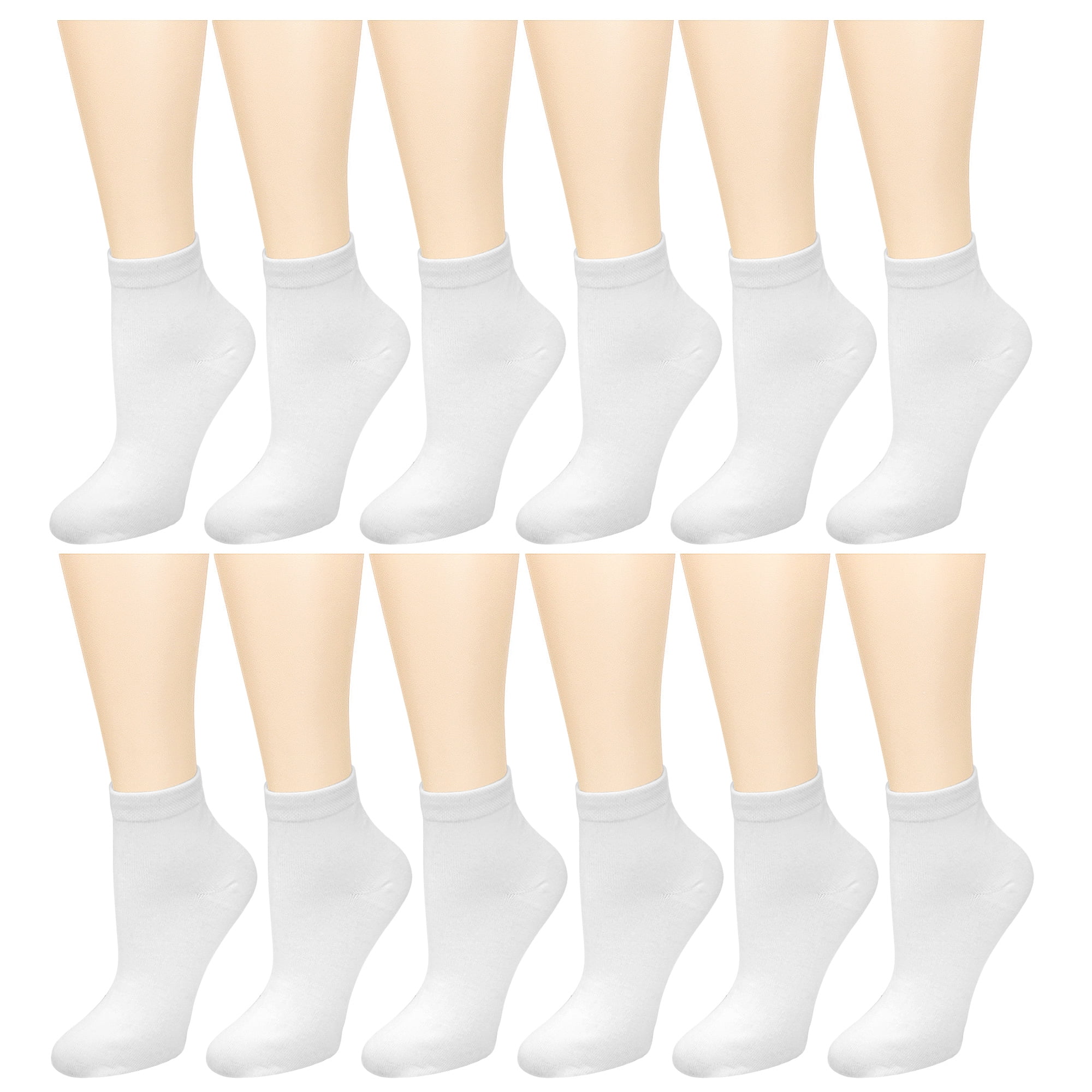 12 Pairs Assorted Colors Women's Ankle Socks Size 9-11 White