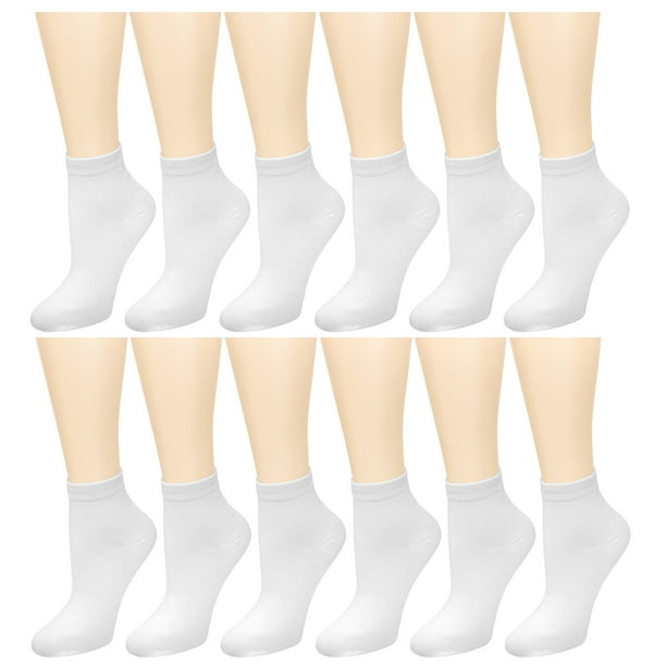 Falari 12 Pairs Assorted Colors Women's Ankle Socks Size 911 White