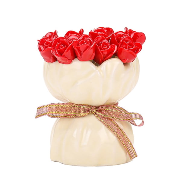 Rose Ceramic Fruit Fork Set with Storage Jar Creative Dessert Picks Practical Fruit Serving Utensils for Appetizers Cheese Snacks