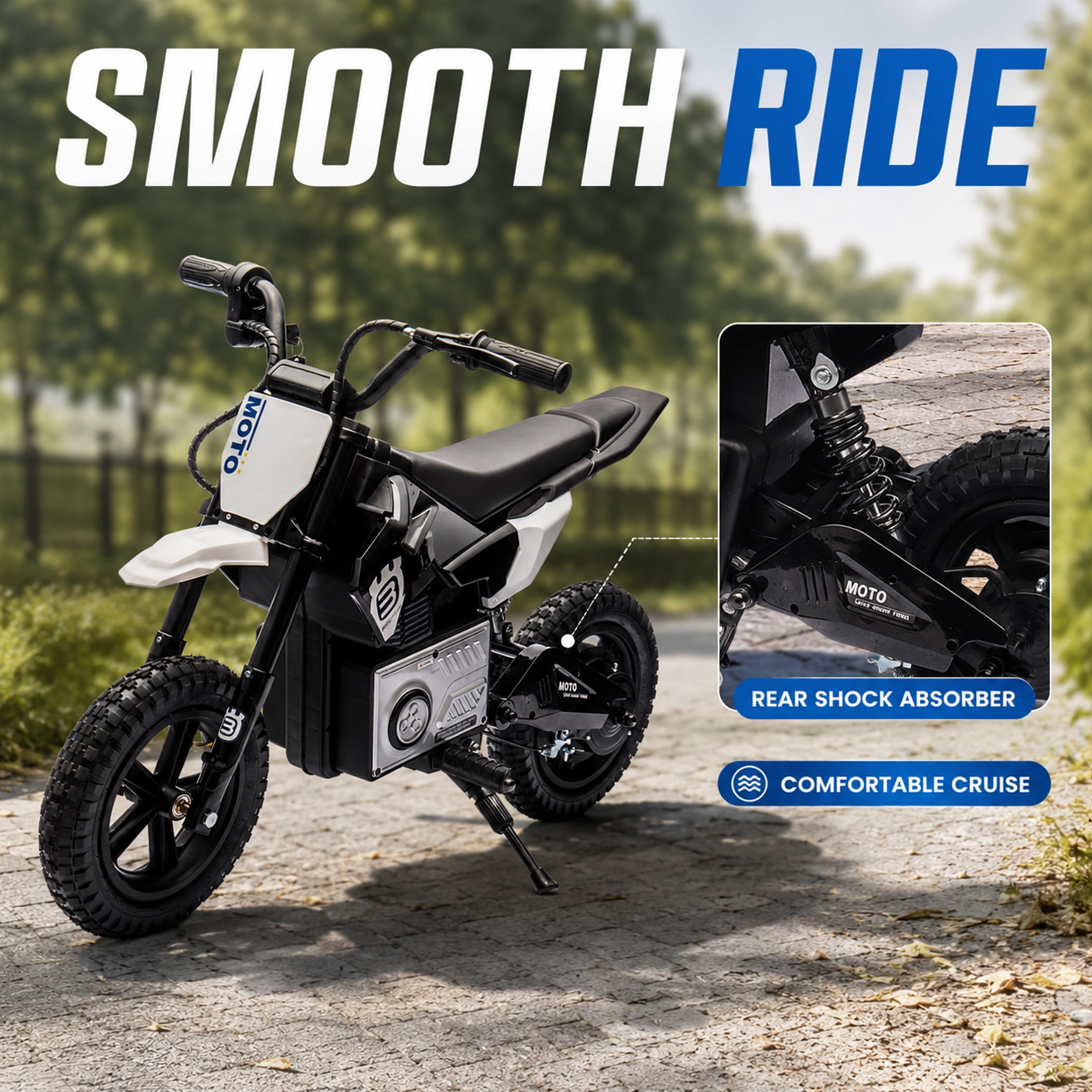 24V Kids Electric Motocross Motorcycle with Bluetooth Music - 200W Power, Rear Shock Absorber, LED Breathing Lights, Adjustable Speed up to 9.32 MPH - Powered Ride On Toy for Boys Girls Ages 5-15