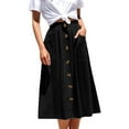 thumbnail image 1 of Falda midi evasé con bolsillos y botones de cintura alta para mujer - Estilo informal de color liso - Tejido de poliéster - Tallas S-XL, 1 of 3
