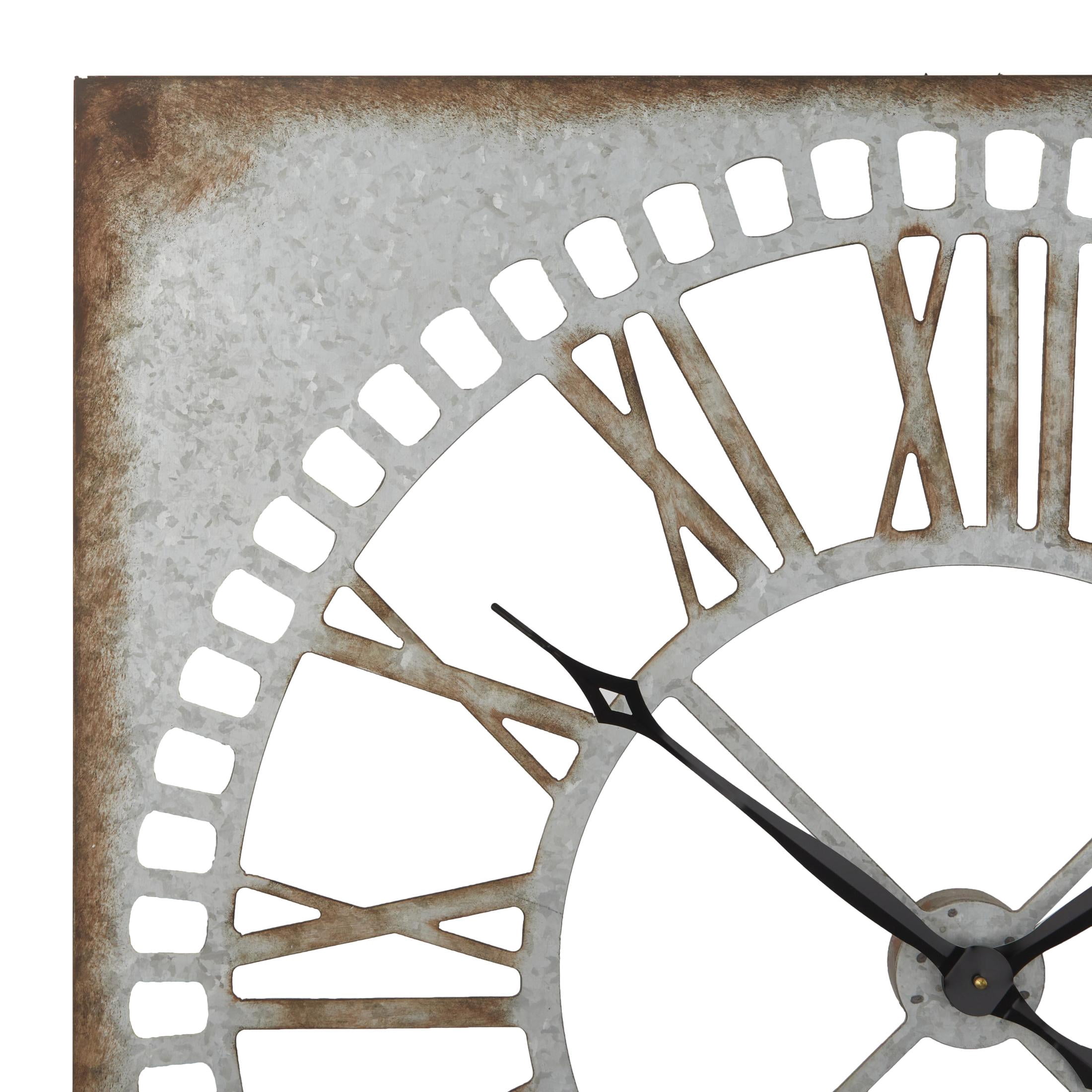 DecMode 36" Gray Metal Cutout Wall Clock with Brown Distressing