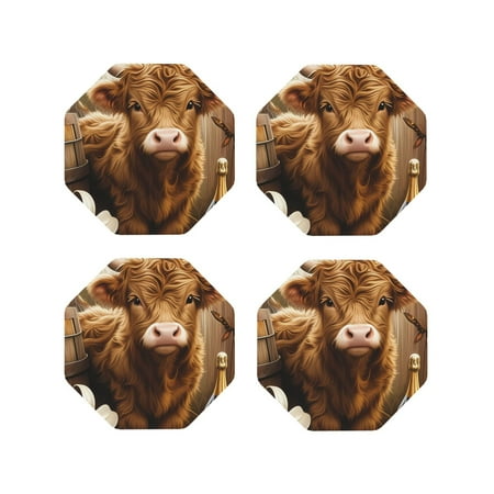

Tideii Adorable Calf Butterflies Champagne for Leather Coasters 4 Pieces Anti-fouling and Anti-scalding Decorative Coasters Suitable for Restaurants Kitchens Coffee Shops-Octagon