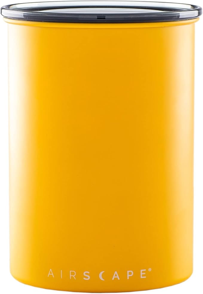 Planetary Design Airscape Stainless Steel Coffee Canister | Food Storage Container | Patented Airtight Lid | Push Out Excess Air Preserve Food Freshness (Medium, Matte Yellow)