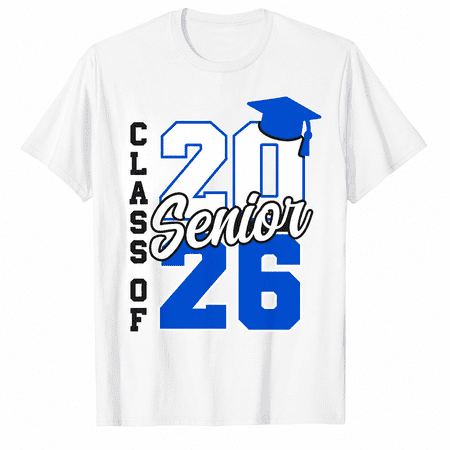 Class of 2026 Senior Graduation Shirt Bold Blue Number Graphic Tee School Pride Gift for Students Graduation Celebration T-Shirt