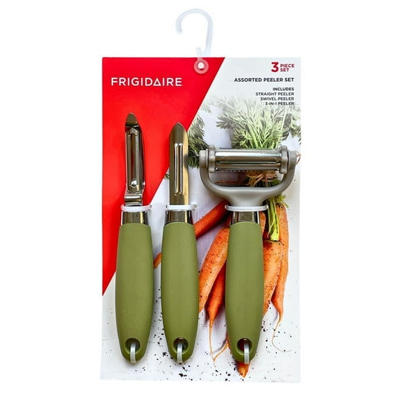 Frigidaire 3-Piece Peeler Set - Straight Peeler, Swivel Peeler, 3-in-1 Peeler - Stainless Steel and Silicone