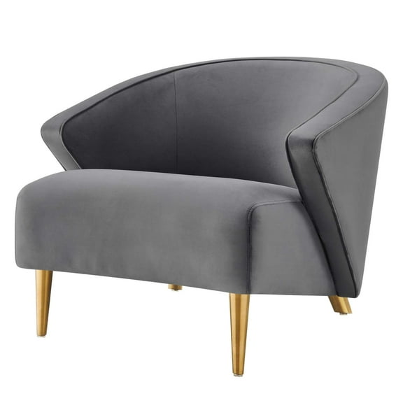 Armchair Accent Chair, Grey Gray, Velvet, Modern Contemporary, Mid Century Living Hotel Lounge Cafe Lobby