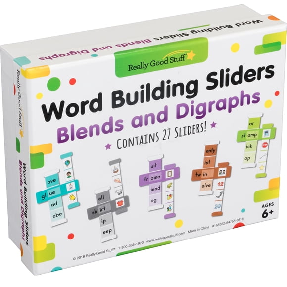 Really Good Stuff Sliders de Construction de Mots - Mélanges et Digraphes - Ensemble de 27 l Phonétique l ELA Essentiels d'Apprentissage l Gr 1-2