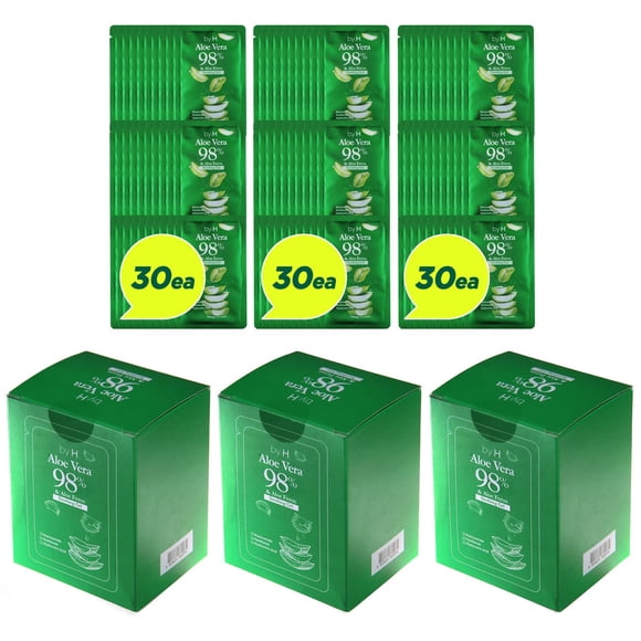 by.H Organic Aloe Vera Soothing Gel-Natural Moisturizer for Skin, Hair, Effective for Sunburns, Razor Burns, Gentle, Non-Greasy, Skincare [Made in Korea] Pouch-3Pack