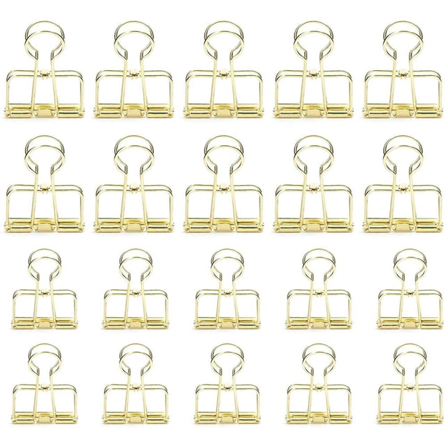 20 Pieces Gold Premium Wire Binder Clips, Assorted Sizes Stainless Steel Office Clips (10 Medium + 10 Small), Gold