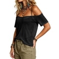 thumbnail image 6 of VBVC Women's Off Shoulder Mesh Sheer T-Shirt,Ladies Spaghetti Strap Cold Shoulder Short Sleeve Top,Party See-Through Cover Up for Women,Black,S-2XL, 6 of 8