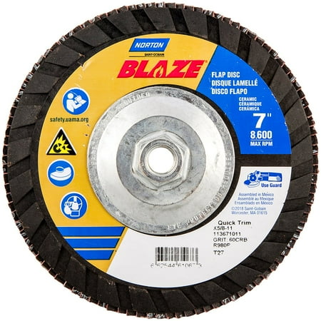 

Norton 66254461067 7 60 Grit 5/8-11 Center Hole Type 27 Ceramic Flap Disc