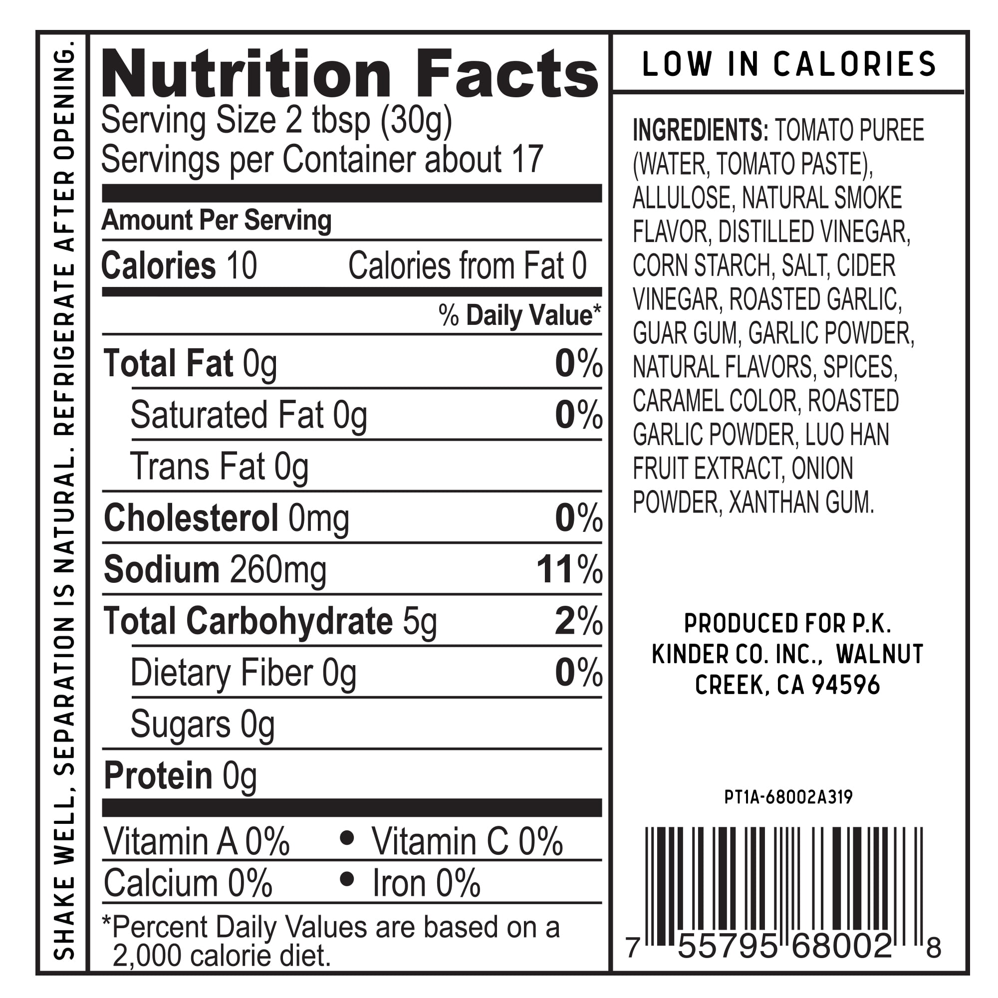 Kinder's Zero Sugar Roasted Garlic Barbeque Sauce, 17.5 oz
