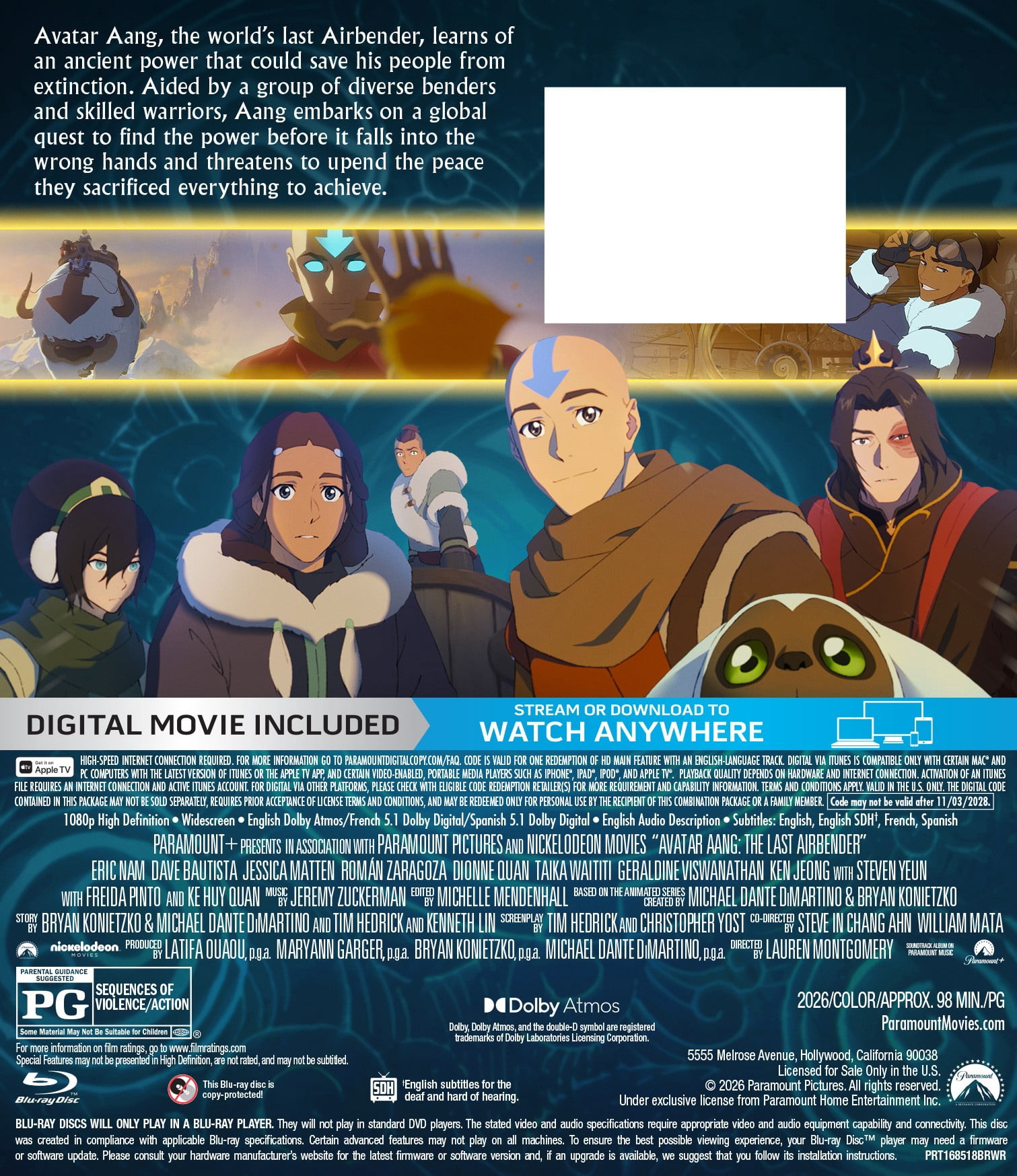 Avatar Aang: The Last Airbender (Blu-ray) Paramount Pictures Corporation, Animation
