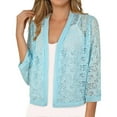 thumbnail image 2 of Women's Cardigan Solid Color Lace Knitted Cardigan With A V Neck And Three Quarter Sleeves For Ladies,Blue Women's Cardigan M, 2 of 5