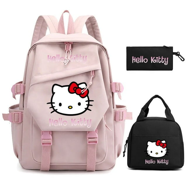 3Pcs/set Hello Kitty Anime Backpack for Girl Boy Children Lunch Bags Student Teenager Bookbag Schoolbag Knapsack Women Rucksack