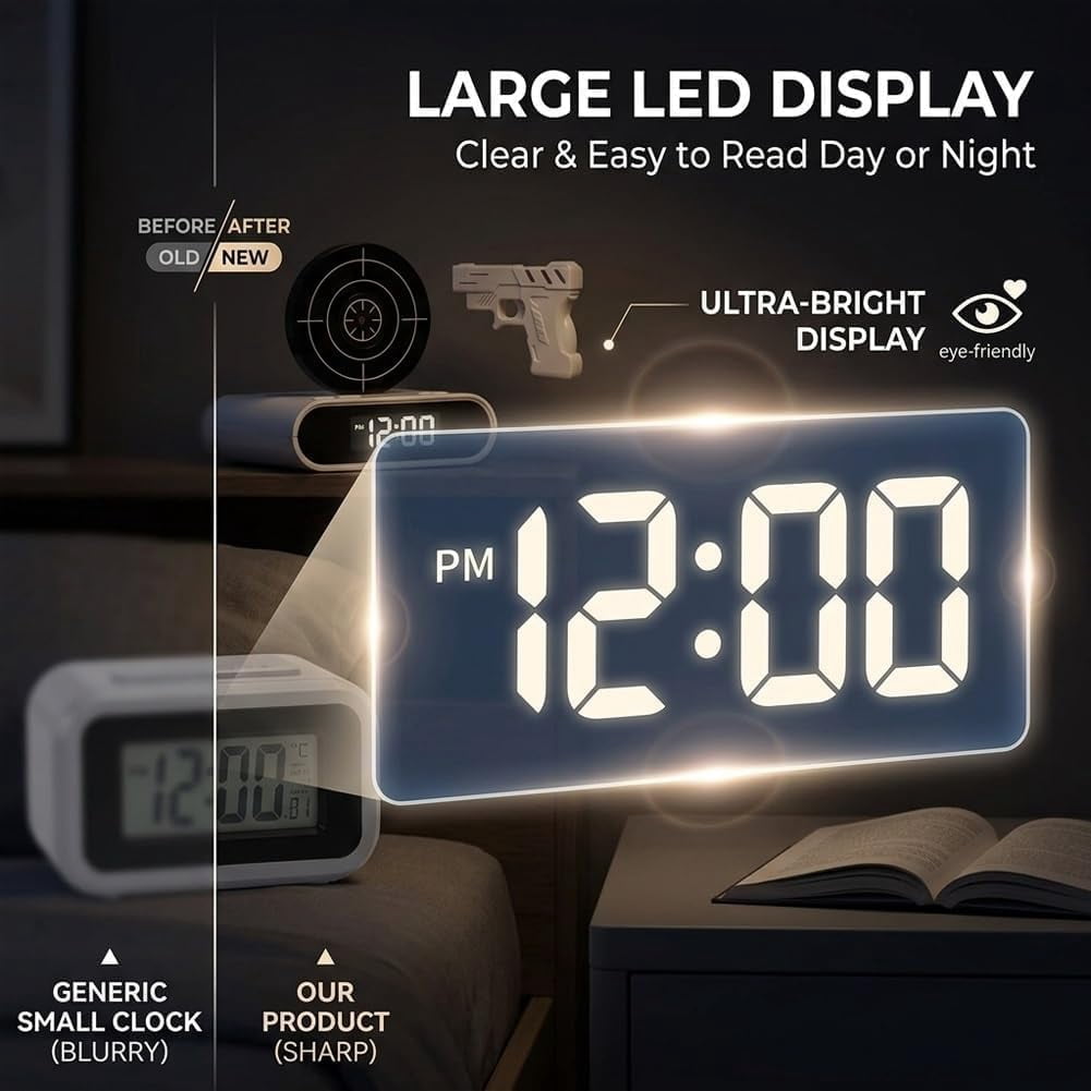 Target Alarm Clock with Gun, Gun and Target Alarm Cloc, Digital Shooting Game Alarm Clock, Interactive Shot Timer, LED Display, Custom Ringtones, 2 Alarm Modes, Fun Bedside Clock for Adults (White)