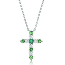 925 Sterling Silver Simulated 20mm Garnet, Amethyst, Aquamarine, White Topaz, Emerald, Lavender, Ruby, Peridot, Sapphire, Pink, Citrine, and Swiss Blue Birthstone 16 2’’ Cross Necklace