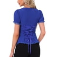 thumbnail image 3 of INSPIRE CHIC Victorian Shirt for Women's Sweetheart Neck Puff Sleeve Halloween Lace Up Gothic Blouse S Royal Blue, 3 of 7