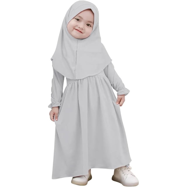 Lujianch Muslim Abaya And Headscarf Set For Girls Pure Color Robe With Hijab Girls Floral Print Summer Dress and Cardigan Set Size 4-5 Years