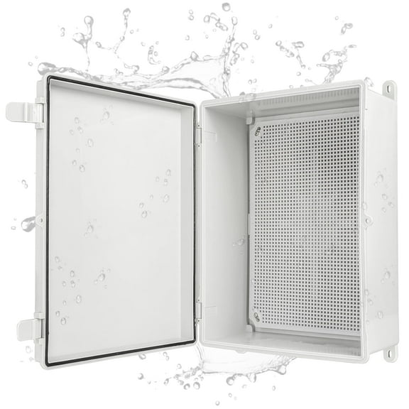Iron Forge Cable Waterproof Junction Box - Outdoor Electrical Enclosure - Plastic Project Boxes with Mounting Plate, Wall Brackets, Weatherproof Hinged White Panel Cover - IP65-15x11 Inch