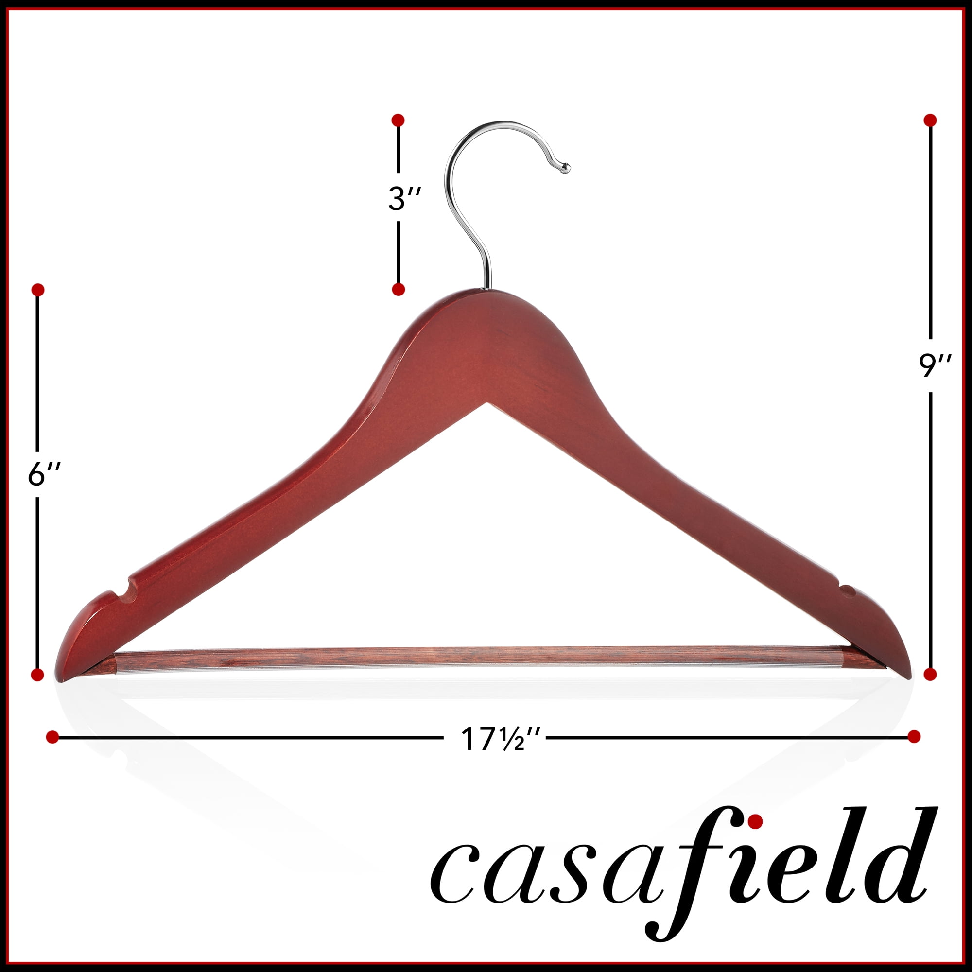 Casafield 20 Wooden Suit Hangers, Cherry - Non-Slip Pant Bar & Swivel Hook