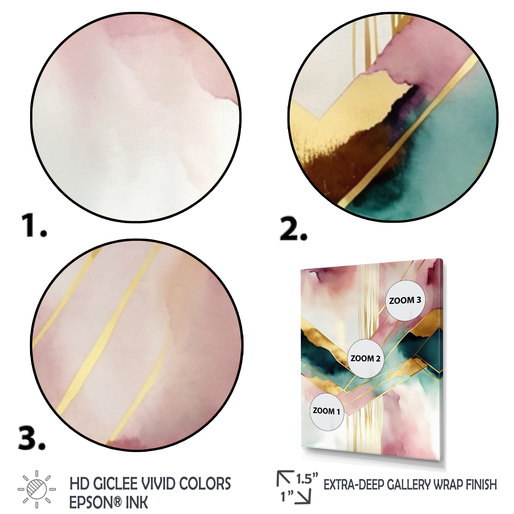 Designart Abstract Geode Geometric Pink And Green III Canvas Wall Art