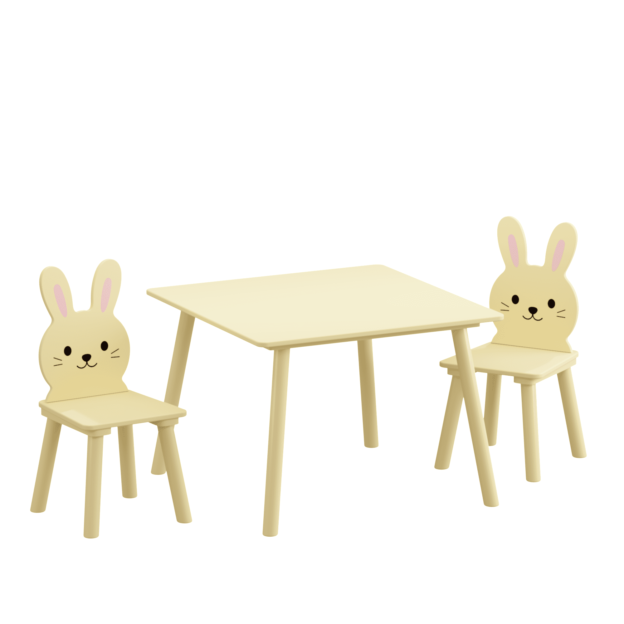 Kids Table and Chair Set with 2 Bunny Chairs, Children's Wooden Activity Table for Toddlers, Cute Animal Design Study Play Set for Playroom, Bedroom, Classroom