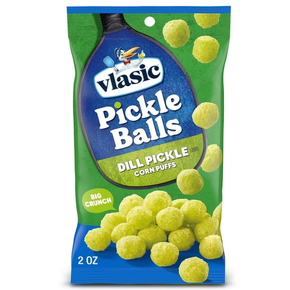 Vlasic Pickle Balls, Dill Pickle Flavored Corn Puffs, Pickleball Gifts, Father’s Day Gift Basket Stuffer, 2 oz.
