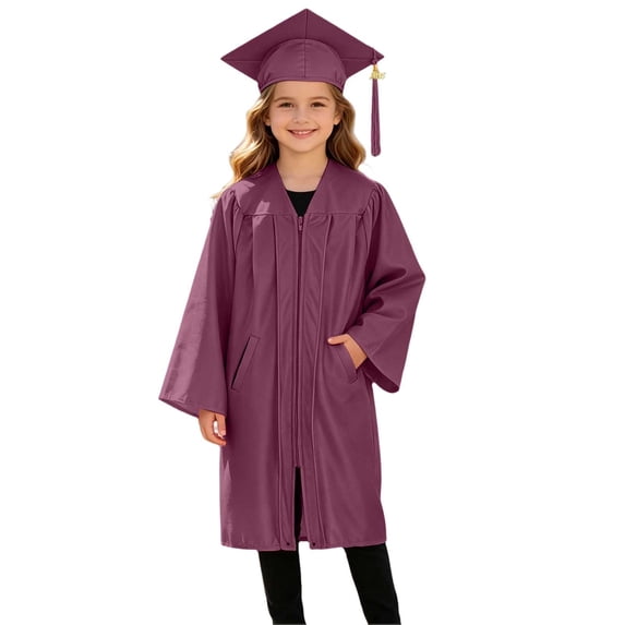 Kids Graduation Gown and Cap Set, Unisex Preschool Kindergarten Doctoral Robe with Pockets and 2026 Tassel for Girls Boys Zipper Ceremony Graduation Outfits 2-12Y Valentines Party Birthday Gifts