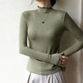 thumbnail image 2 of Fiaer,Long Sleeve Slim Fit Tshirts for Women,Womens Turtleneck Casual T Shirts,Women's Trendy Going out Solid Color Tops Army Green M, 2 of 4