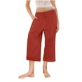thumbnail image 4 of ShomPort Cotton Linen Capri Pants with Pockets for Women Summer Casual Drawstring Elastic Waist Wide Leg Pants, 4 of 5