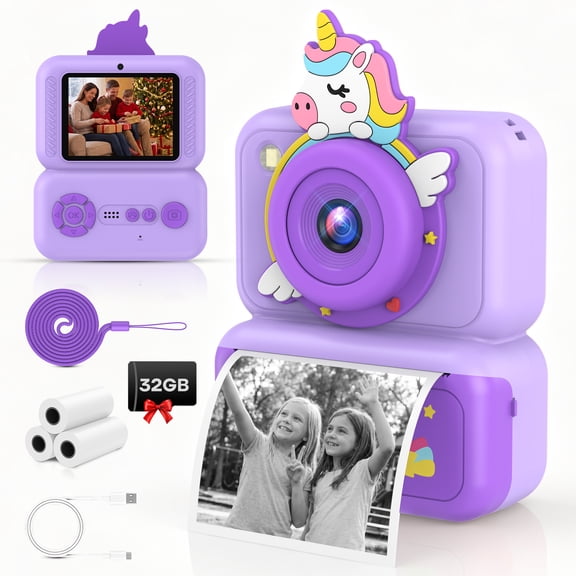 Instant Print Camera for Kids, Christmas Birthday Gifts for Girls Boys Age 3-12,Kids Digital Cameras for Toddler, Portable Toy with SD Card-Purple
