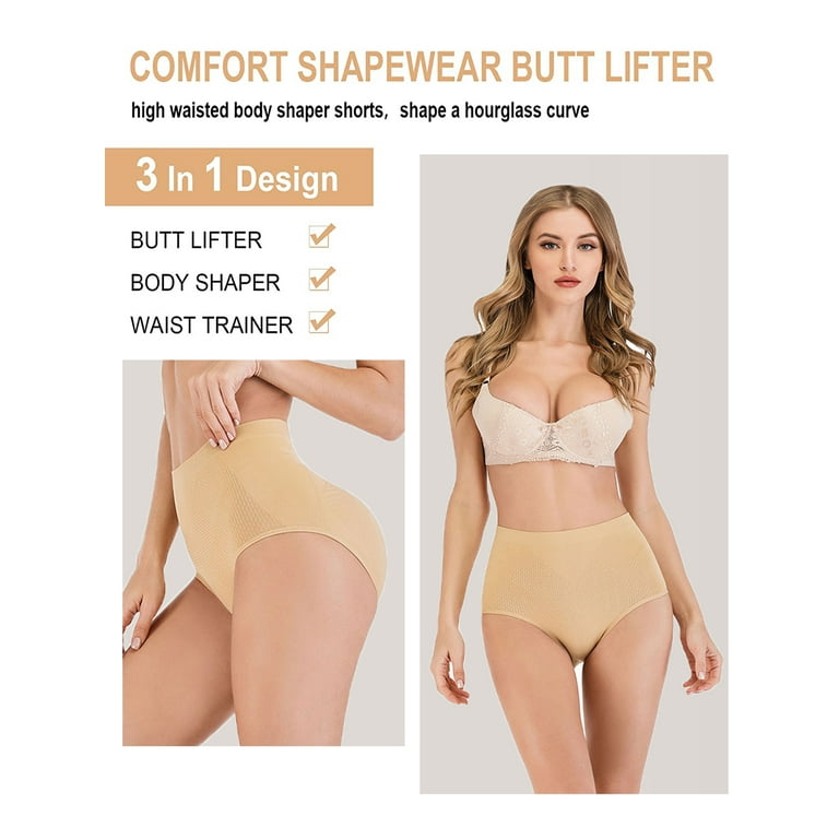 Womens High Waist Trainer Body Shaper Panties Tummy Control Slimming  Seamless Underwear Shapewear Butt Lifter Briefs Apricot M 