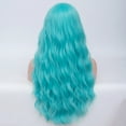 thumbnail image 5 of RightOn 27" Blue Wig Long Curly Wig with Bangs Sky Blue Wig for Women Synthetic Hair Cosplay Costume Wig with Hairnet, 5 of 6