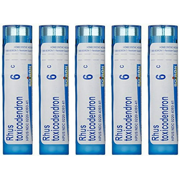 Boiron Rhus Toxicodendron 6C, 5-Pack of 80 Pellet Tubes, Homeopathic Medicine for Joint Pain,