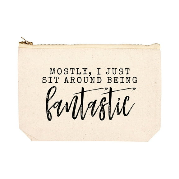 Koyal Wholesale Funny Makeup Bag Canvas Cosmetic Bag with Zipper Mostly I Just Sit Around Being Fantastic Makeup Pouch
