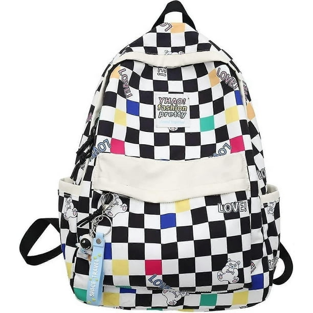 Checkered Backpack Gingham School Bags Back to School Supplies for Students (Multicolor)