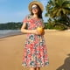 thumbnail image 4 of Balery Small Coral Red Flowers Vestidos sueltos de manga corta para mujer, vestidos de verano 2025, vestidos casuales de corte A con vuelo., 4 of 6