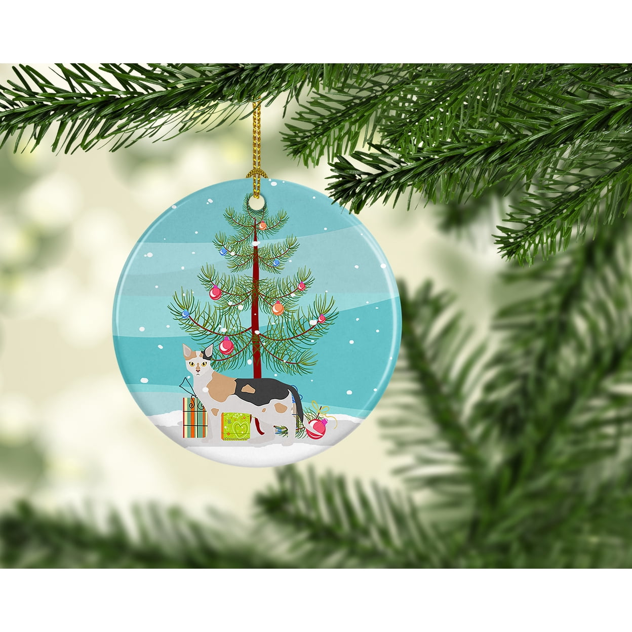 Malayan #1 Cat Merry Christmas Ceramic Ornament 2.8 in x 2.8 in