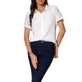 thumbnail image 4 of INSPIRE CHIC Women's Floral Lapel Collar Short Sleeve Button Down Chiffon Work Blouse XS White, 4 of 6