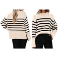 thumbnail image 2 of Women'S Striped Knit Oversized Fall Sweaters 2025 Trendy Clothes Crewneck Winter Pullover Sweater Side Split Apricot L, 2 of 7