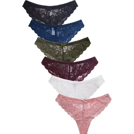 

247 Frenzy Women s Essentials PACK OF 6 Allover Lace Stretch Thong Underwear LP9061LT