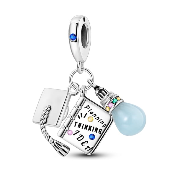 MULA 925 Sterling Silver Charms for Women Bachelor Hat Beads for Bracelet and Necklace Graduation Gift for Her