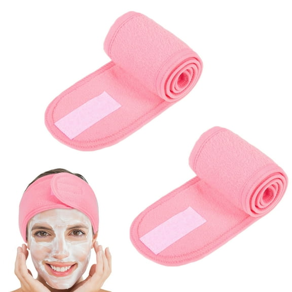 Facial Headband for Women, Adjustable Hook and Loop, Fit for Skincare, Makeup, Face Washing, 2 Pack, Pink