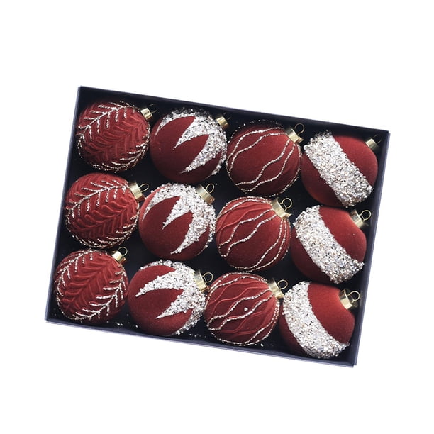 12 bolas navideñas de terciopelo, adornos irrompibles para el árbol de Navidad, elegantes Color Maillard