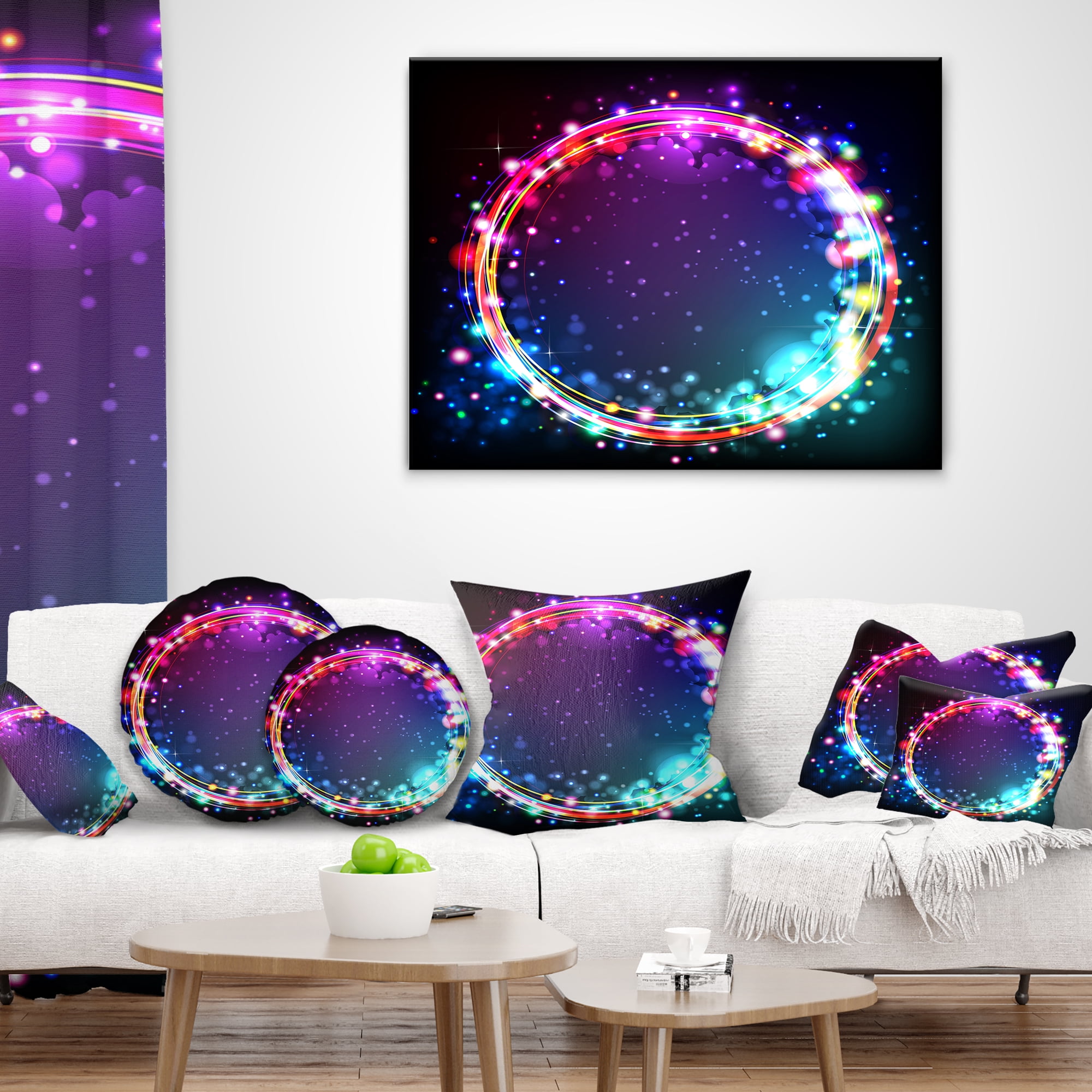 Designart Purple Blue Circle Lights - Abstract Throw Pillow - 12x20