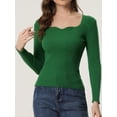 thumbnail image 2 of Suéter con Cuello en Forma de Corazón para Mujer Suéter de Manga Larga con Corte Entallado Jersay para Mujer Verde XS, 2 of 6