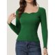 thumbnail image 2 of Suéter con Cuello en Forma de Corazón para Mujer Suéter de Manga Larga con Corte Entallado Jersay para Mujer Verde XS, 2 of 6